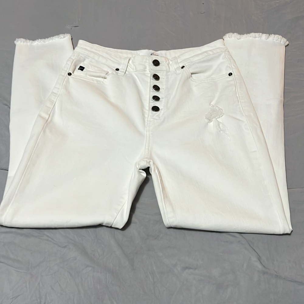 KanCan High Rise Distressed Exposed Button Raw Hem Skinny Jeans